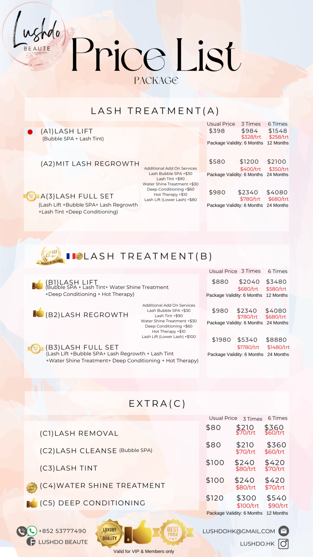 Lash Service Package Price Page